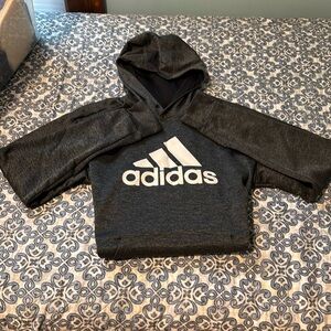 Adidas Climawarm Pullover Hooded Sweatshirt Grey Three Stripe Logo Size Medium